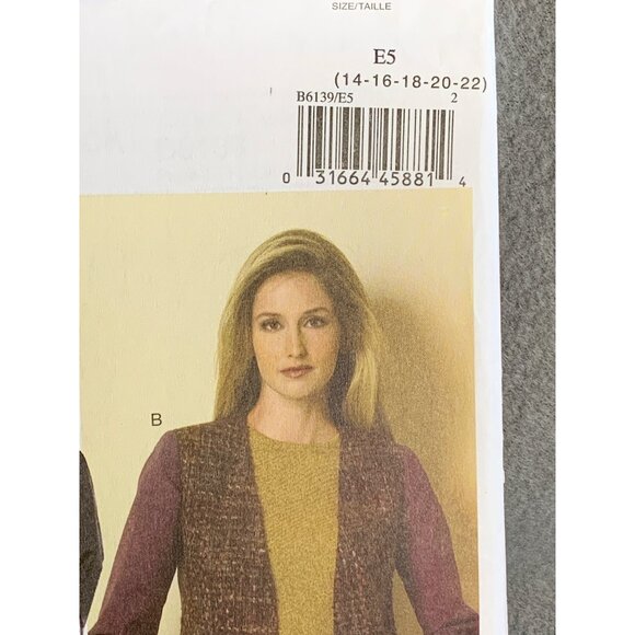 Butterick Misses Jacket Vest Sewing Pattern Sz 14-22 B6139 - Uncut - Picture 2 of 4